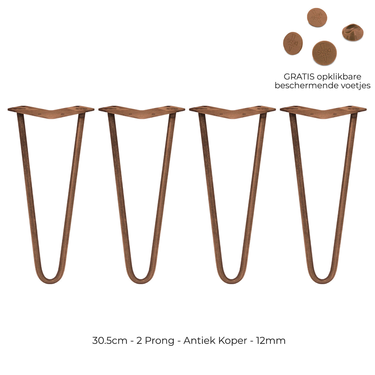 4 x 30.5 cm Hairpin Tafelpoten - Antiek Koper - 2 Ledig - 12 mm