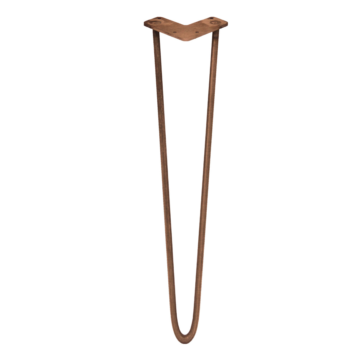Antiek koperen haarspeld tafelpoten van 71 cm, met twee staven van 12 mm, elegant en stevig voor een moderne uitstraling