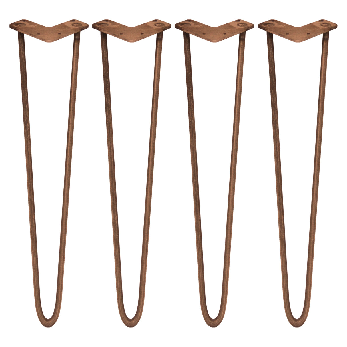 Antiek koperkleurige hairpin tafelpoten, set van vier, met een slanke, gebogen vorm en een diameter van 12 mm, perfect voor meubels