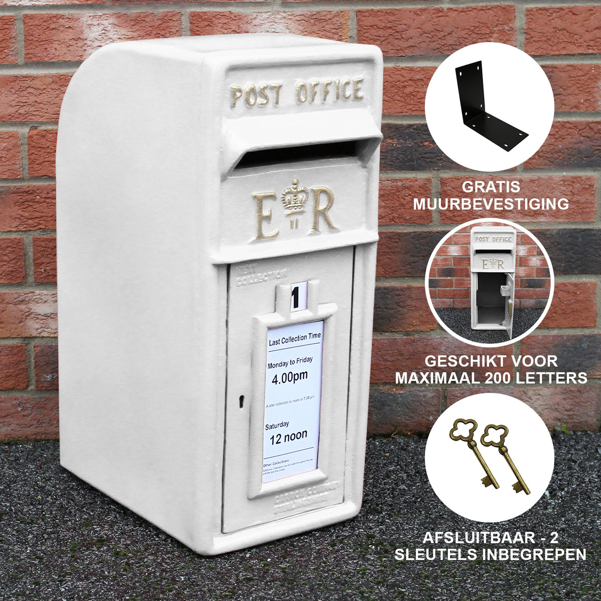 Engelse brievenbus - Wit - 24x37x57 cm