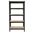 Zwart metalen opslagrek met vier houten planken, ideaal voor zware opslag, 75 cm breed en 30 cm diep, set van 2