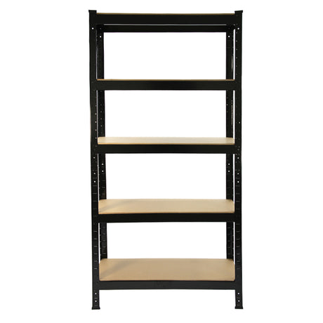 Zwart metalen opslagrek met vier houten planken, ideaal voor zware opslag, 75 cm breed en 30 cm diep, set van 2