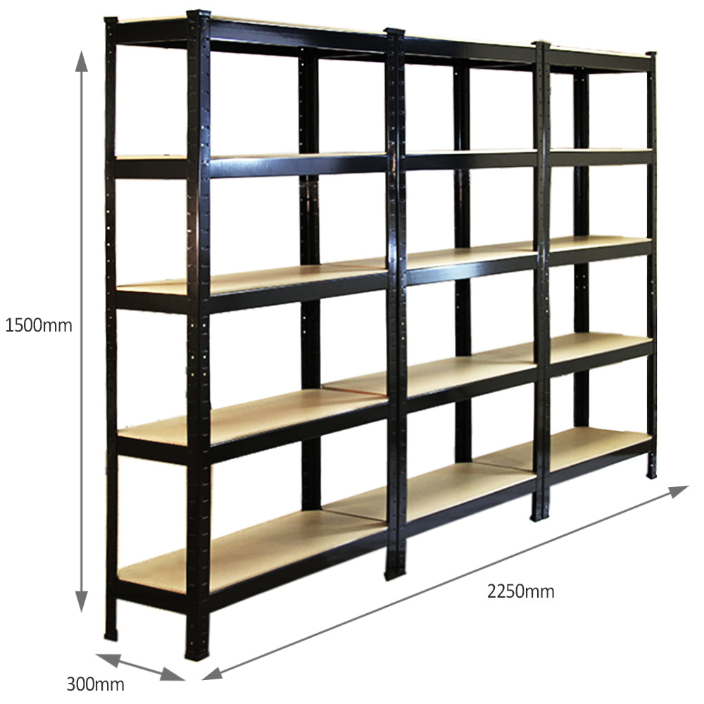 3 x T-Rax Stellingkast - 75x30x150 cm - Zwart