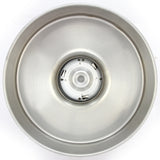 Ronde, glanzende metalen kom met een centrale motor, ideaal voor het maken van suikerspin of andere zoete lekkernijen