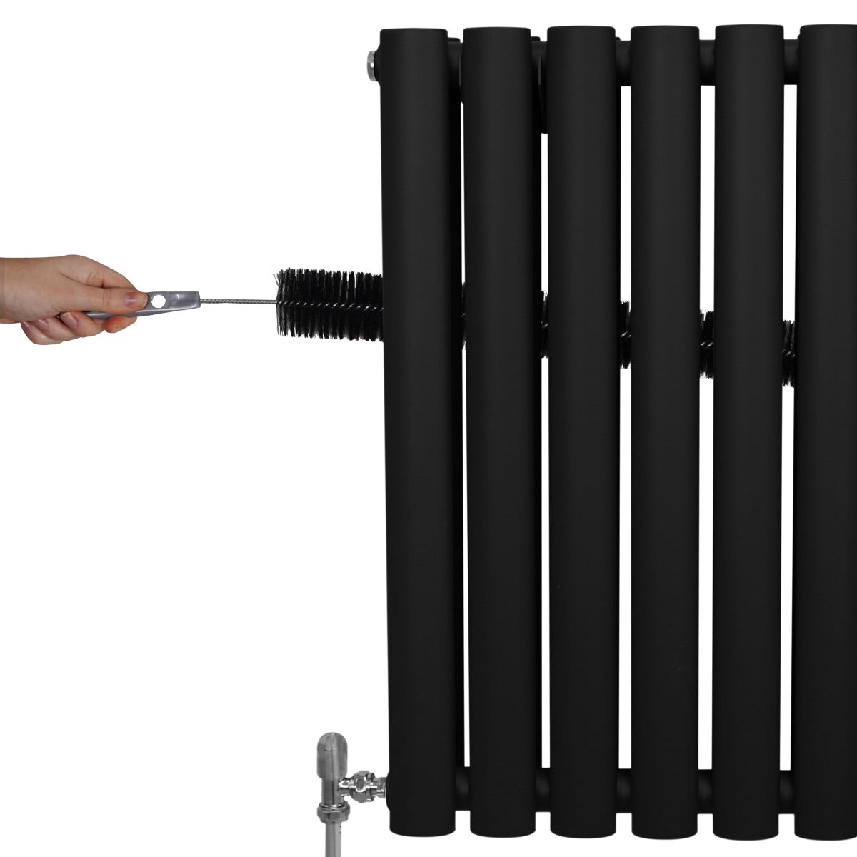 Ovale Kolomradiator & TRV Chroomkranen - 600mm x 1200mm – Zwart