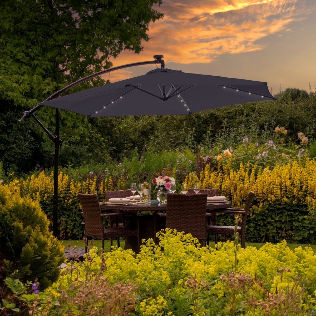 Grijs 3m LED Zweefparasol met een eenvoudige voet