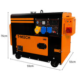T-Mech Stille Diesel generator - Eenfasig 230V - Gesloten Frame