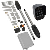 T-Mech swing poortopener set met metalen onderdelen, draadloos toetsenbord, en diverse bevestigingsmaterialen in grijs en zwart