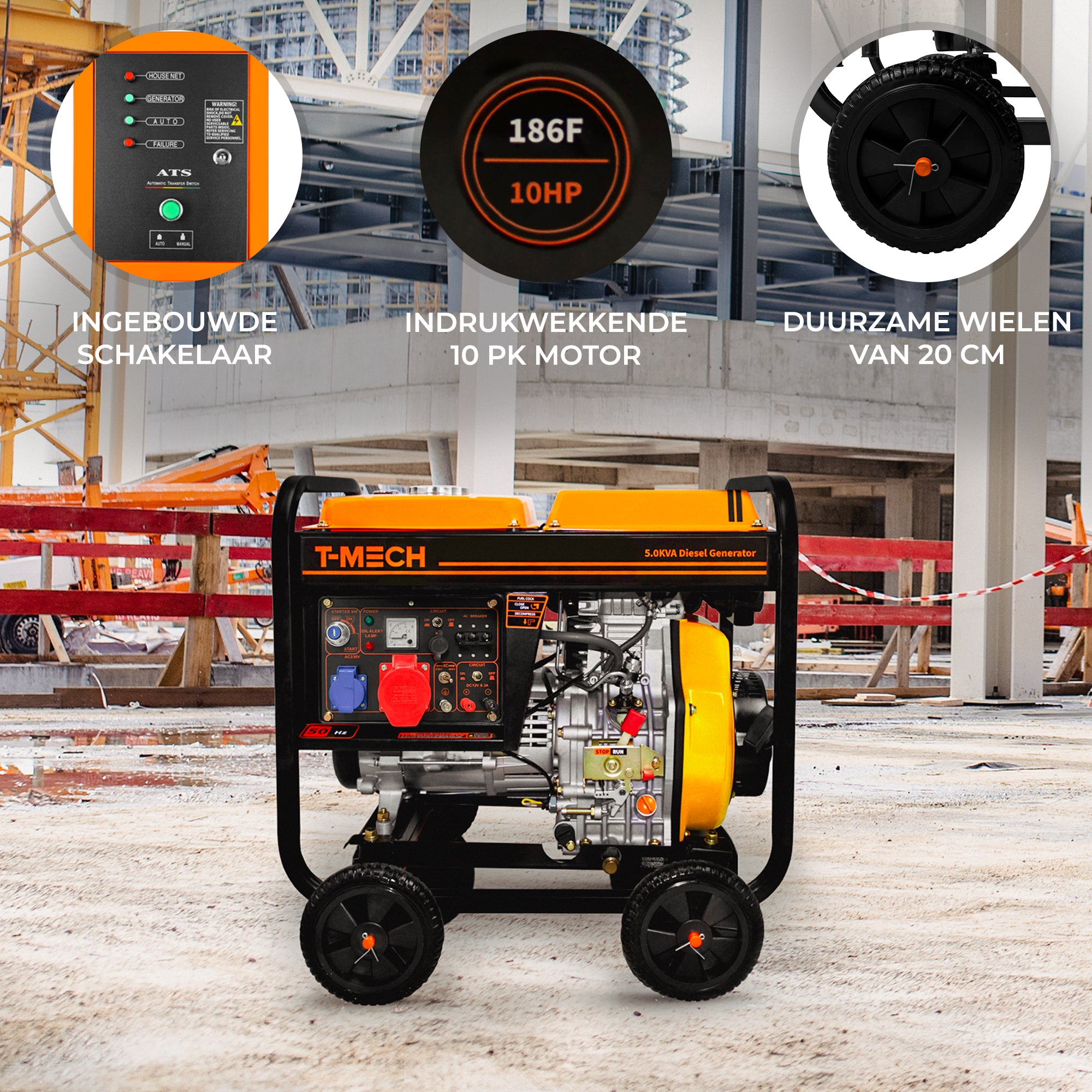 T-Mech Stille Diesel generator - Driefasig 400V 5.7kVA – Monster