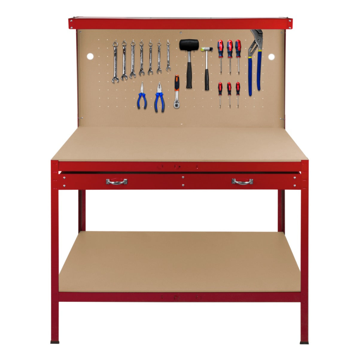 Werkbank + Ophangbord + Lade + Verlichting - Rood