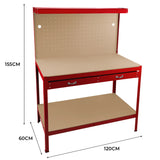 Werkbank + Ophangbord + Lade + Verlichting - Rood