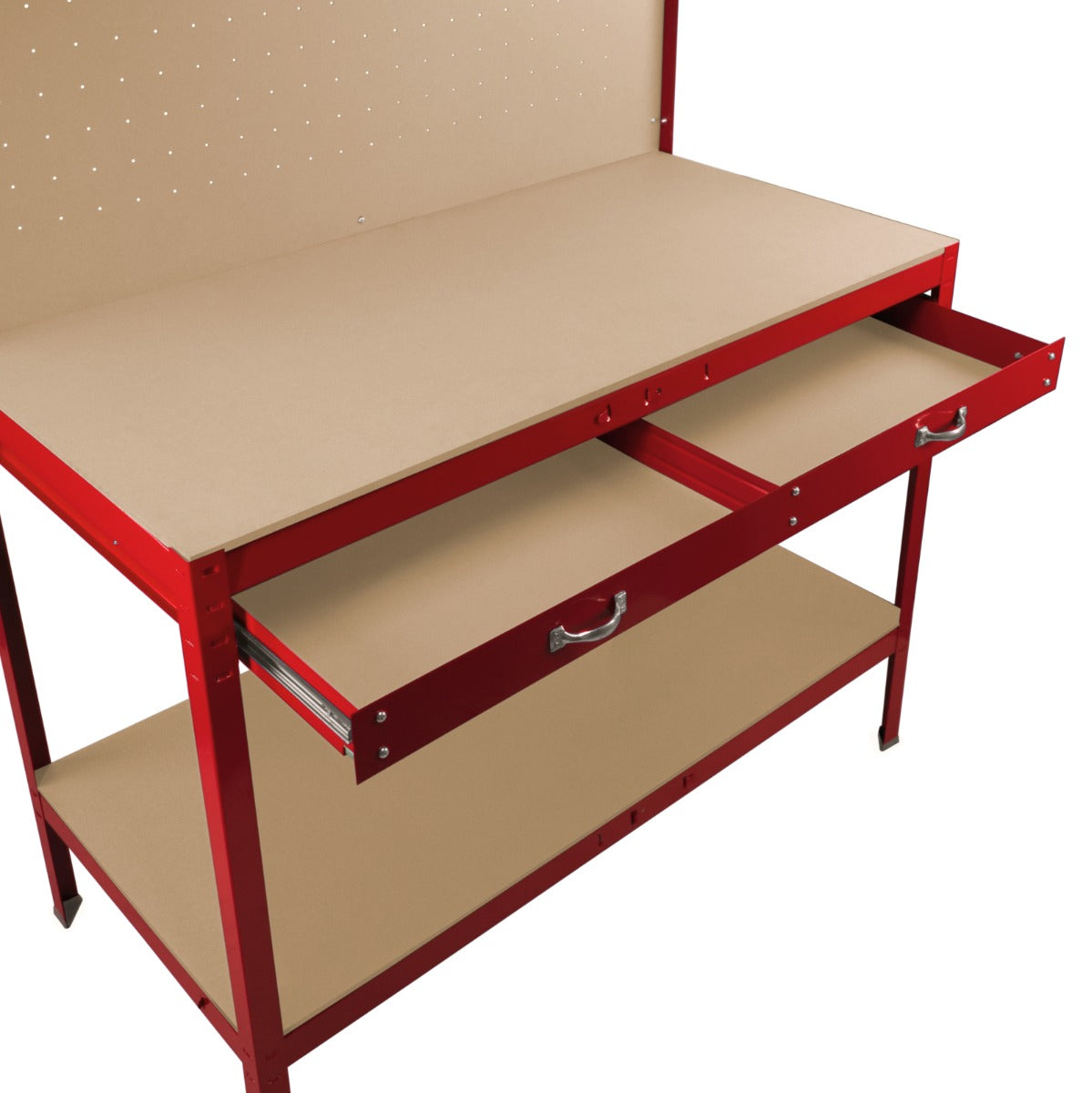 Werkbank + Ophangbord + Lade + Verlichting - Rood