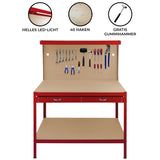 Werkbank + Ophangbord + Lade + Verlichting - Rood