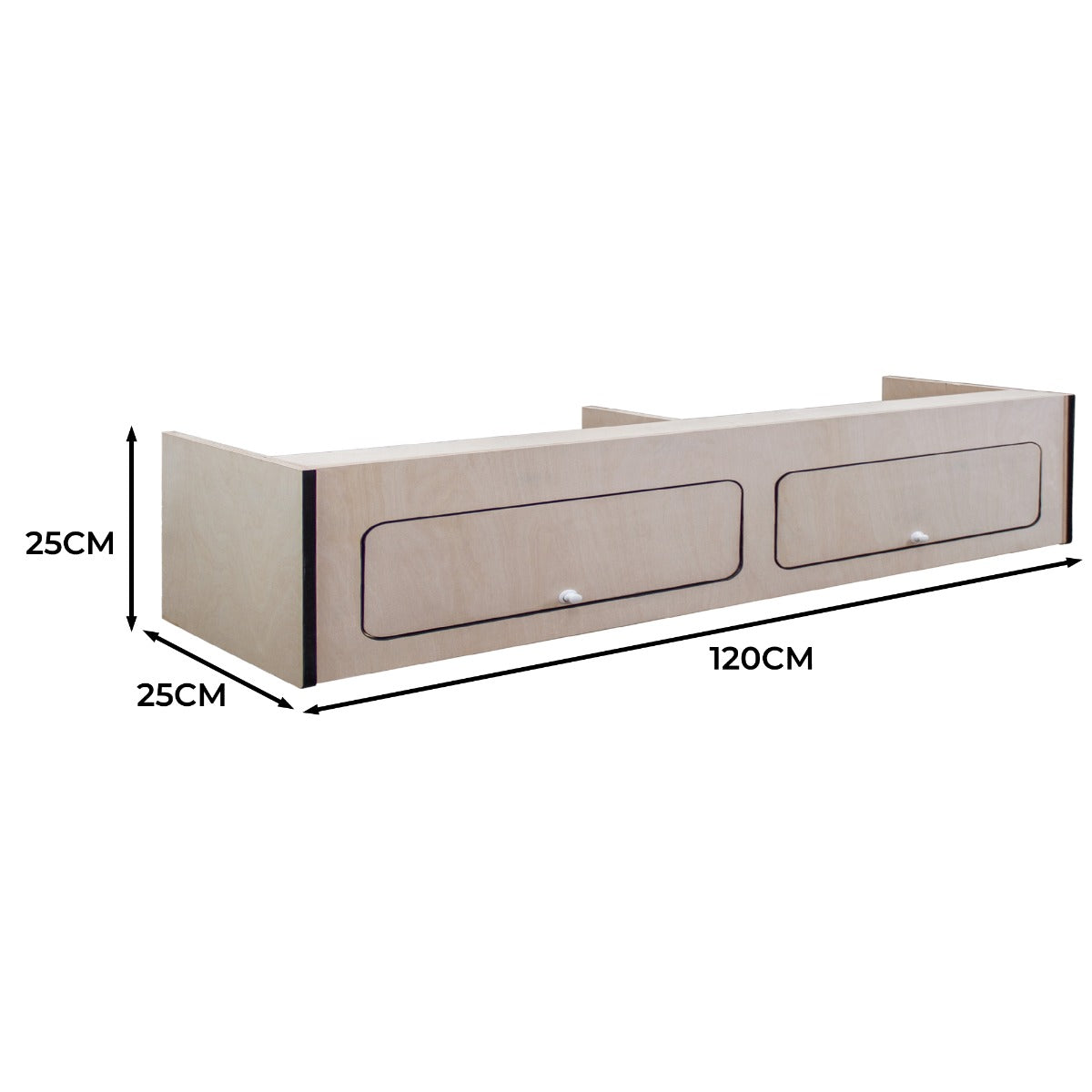 Bovenkasten voor een Camperbusje met Zwarte Strook – 120cm x 25cm x 25cm