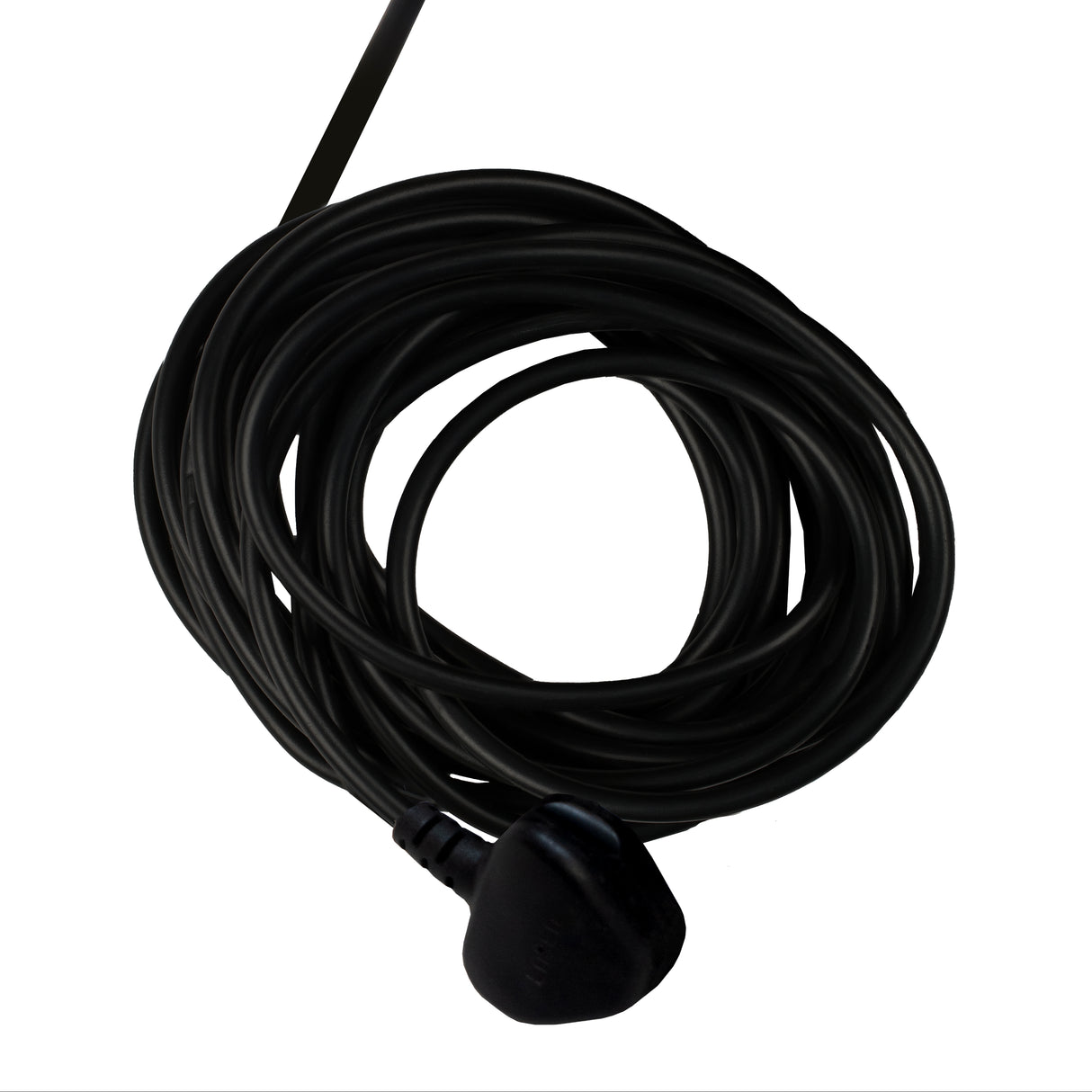 Zwart snoer van een 20L asstofzuiger, met een stevige, flexibele kabel en een afgeronde stekker voor eenvoudig aansluiten