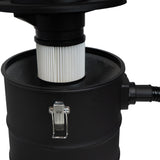 Zwarte 20L asstofzuiger met een cilindrische vorm, witte filter en een stevige aanpassing voor een efficiënte stofafzuiging