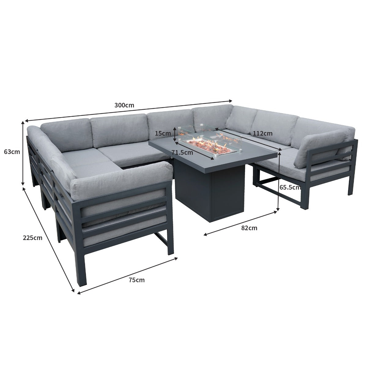 Modulaire Tuinmeubelset met Vuurschaal Grijs