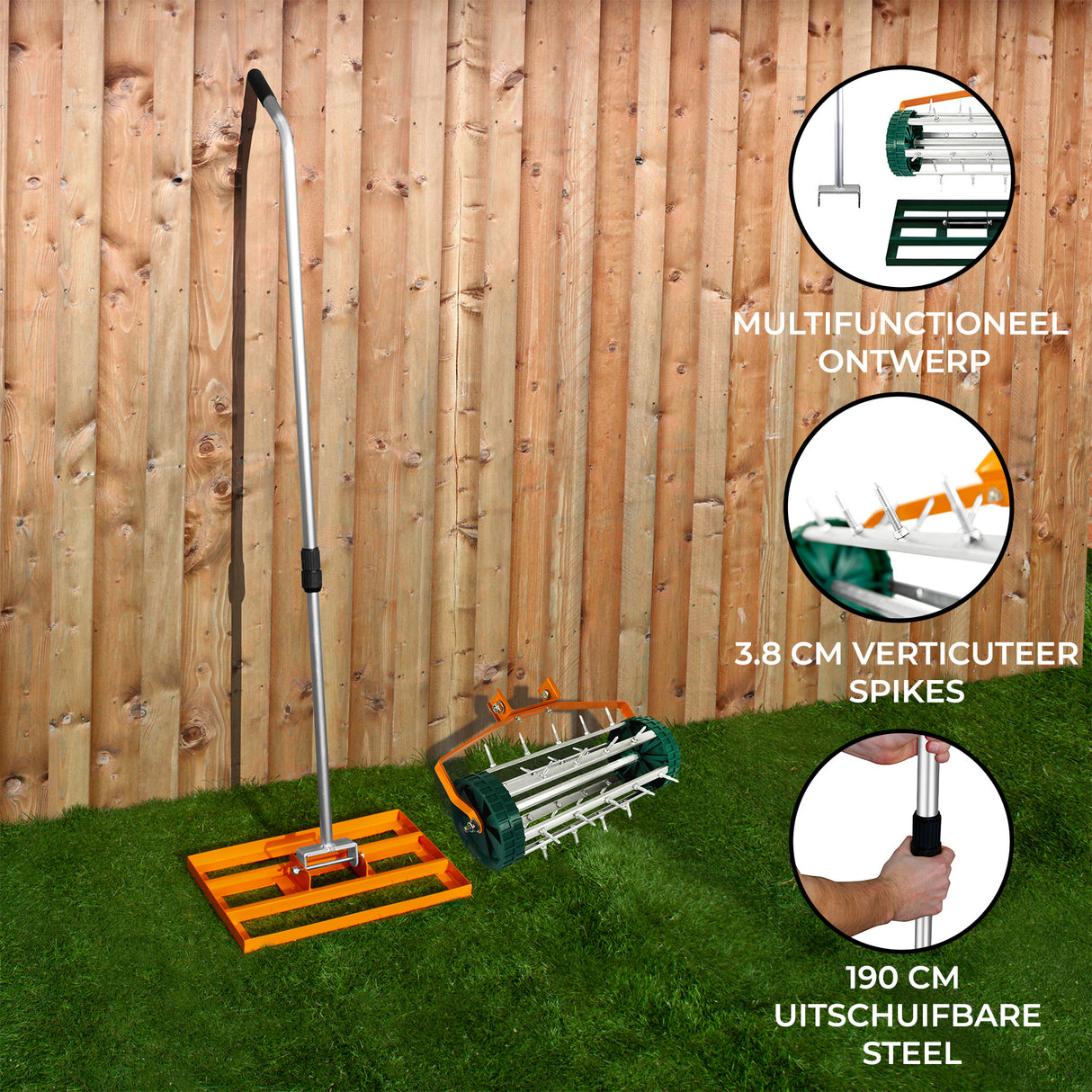 2-in-1 Verticuteer- en Gazonvlakker Set van 50 cm - Oranje