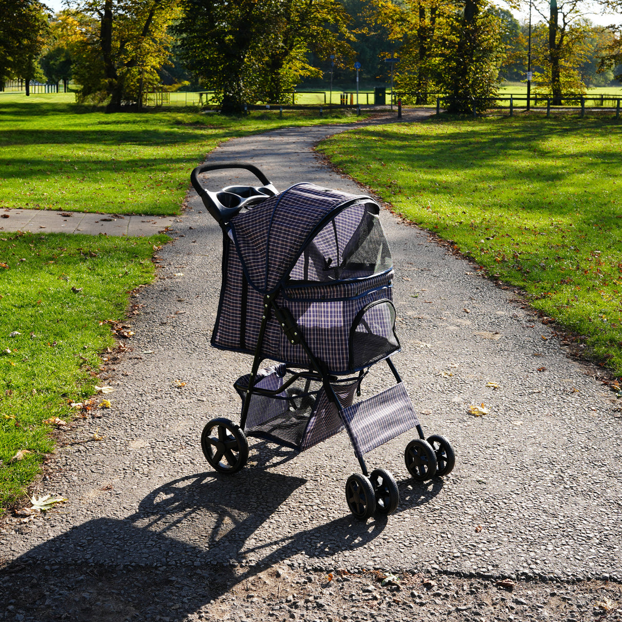 Hondenbuggy met Regenhoes – Ruitblauw