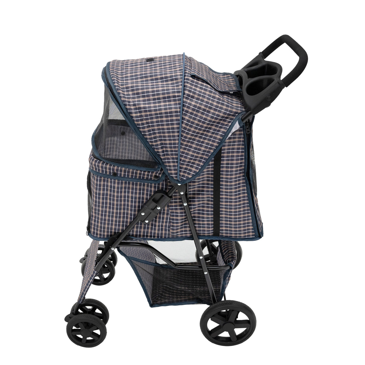 Hondenbuggy met Regenhoes – Ruitblauw