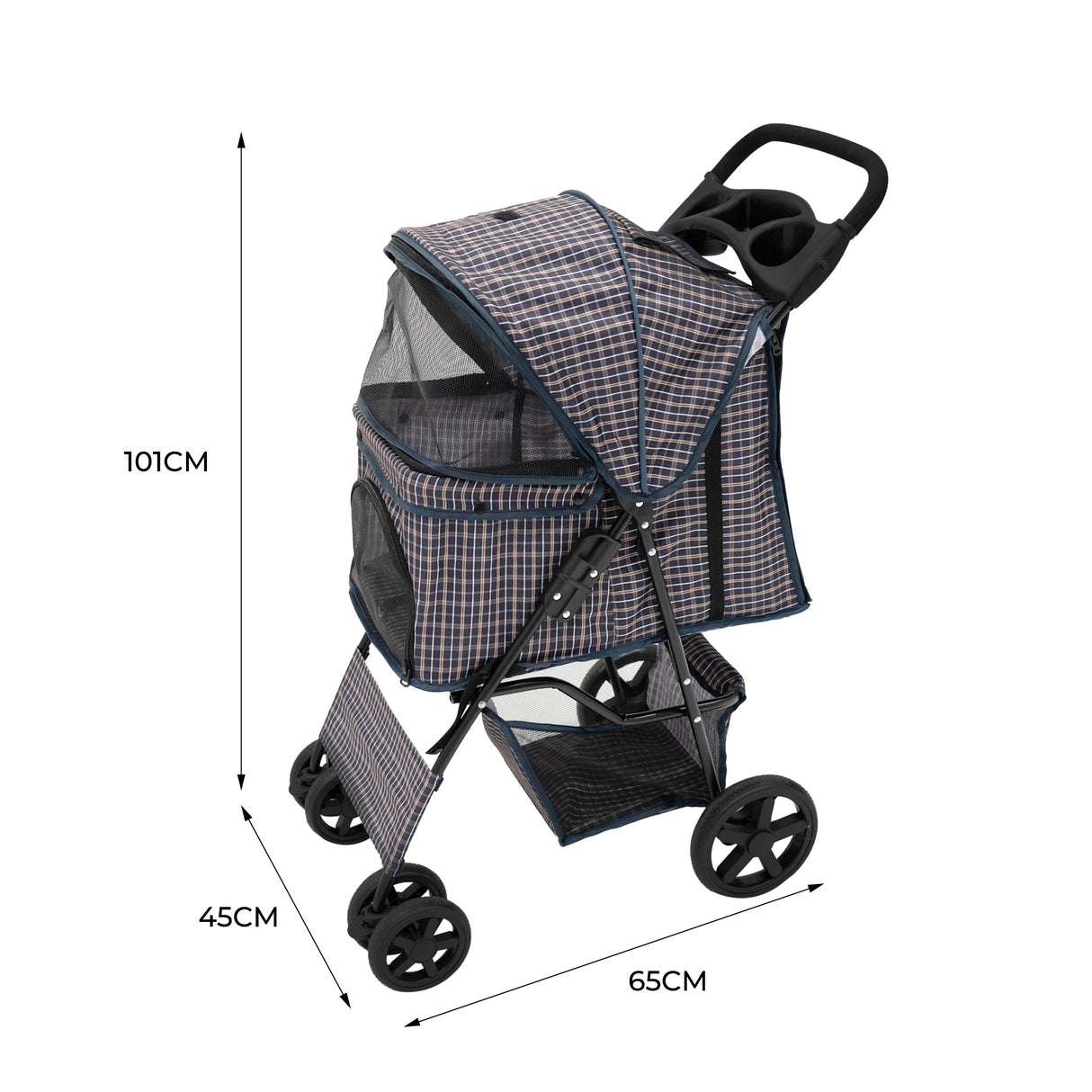 Hondenbuggy met Regenhoes – Ruitblauw