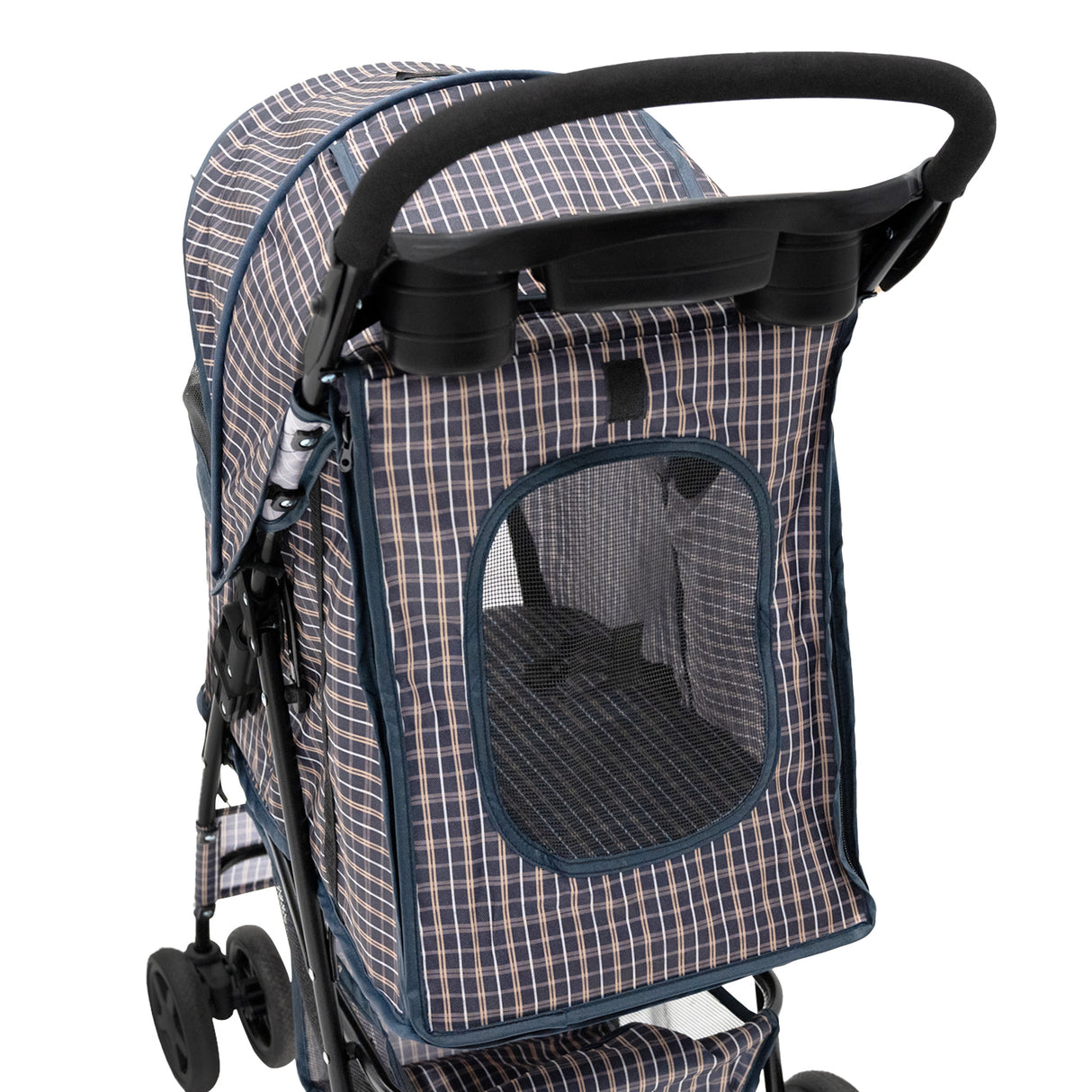 Hondenbuggy met Regenhoes – Ruitblauw