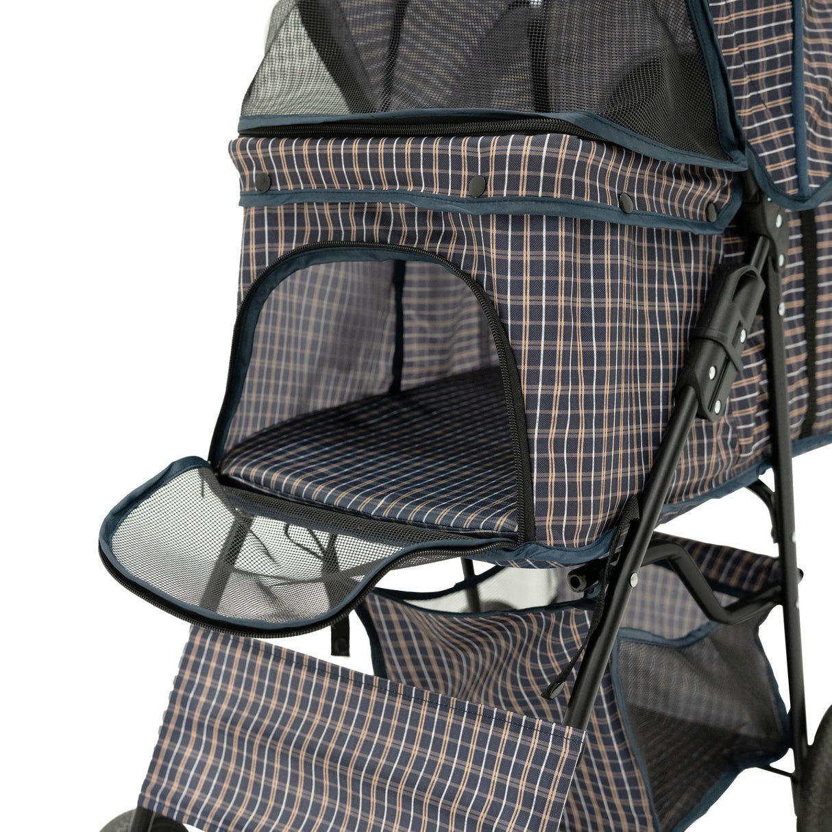 Hondenbuggy met Regenhoes – Ruitblauw