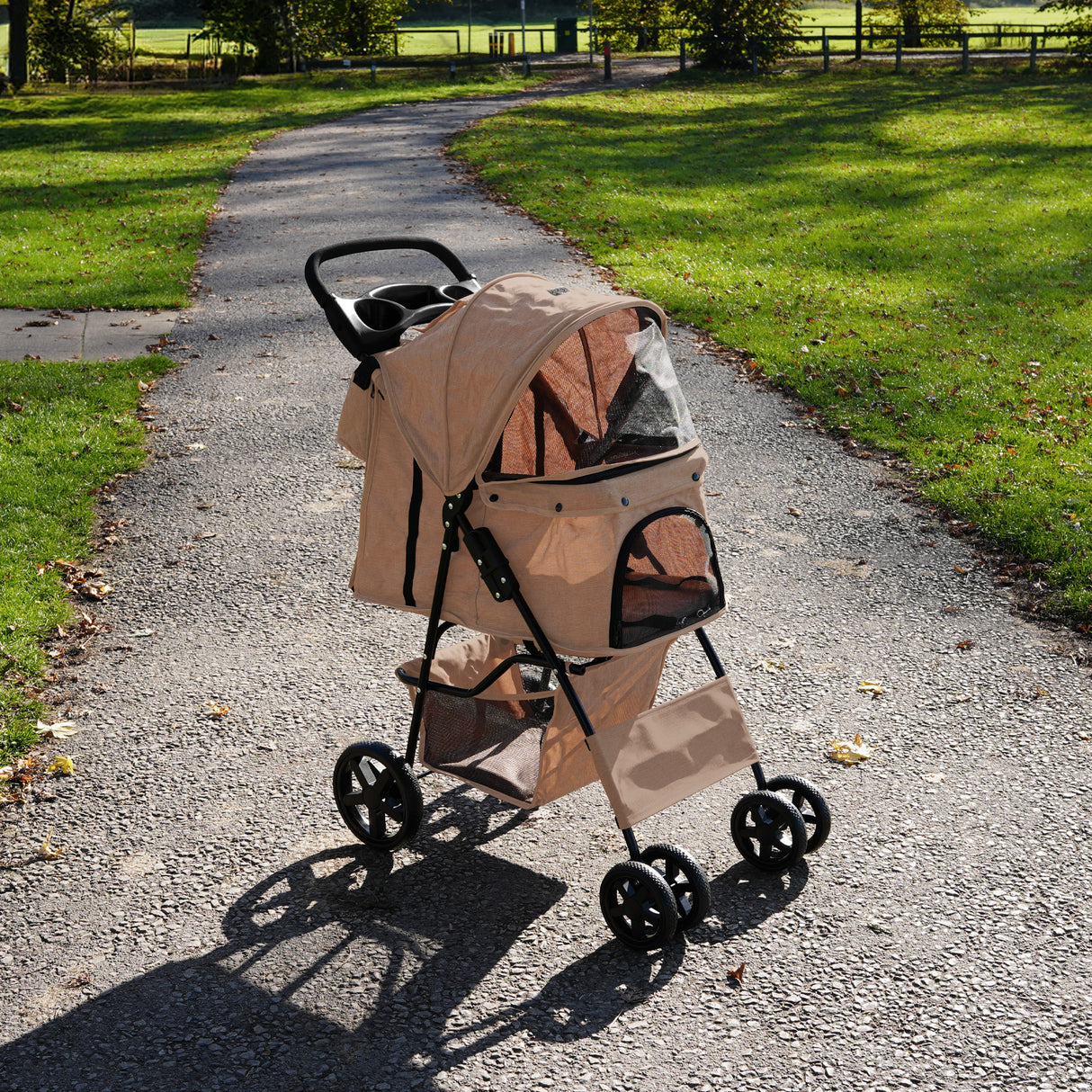 Hondenbuggy met Regenhoes en Organizer Tas - Beige