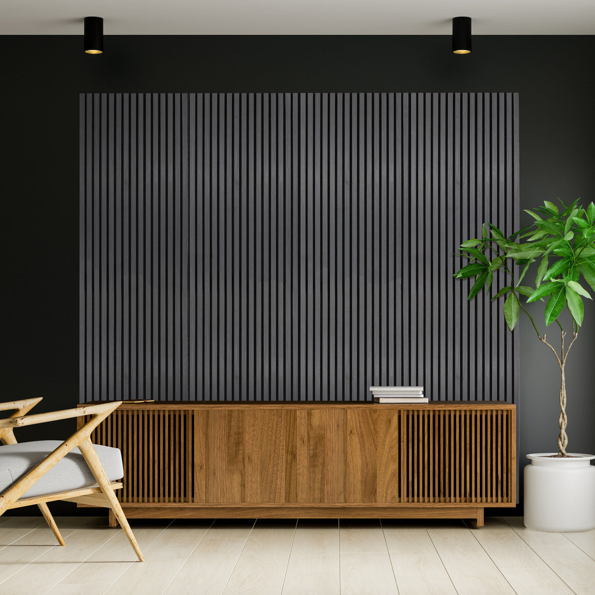 Akoestische Wandpanelen met Lamellen x 2 – Antraciet Grijs