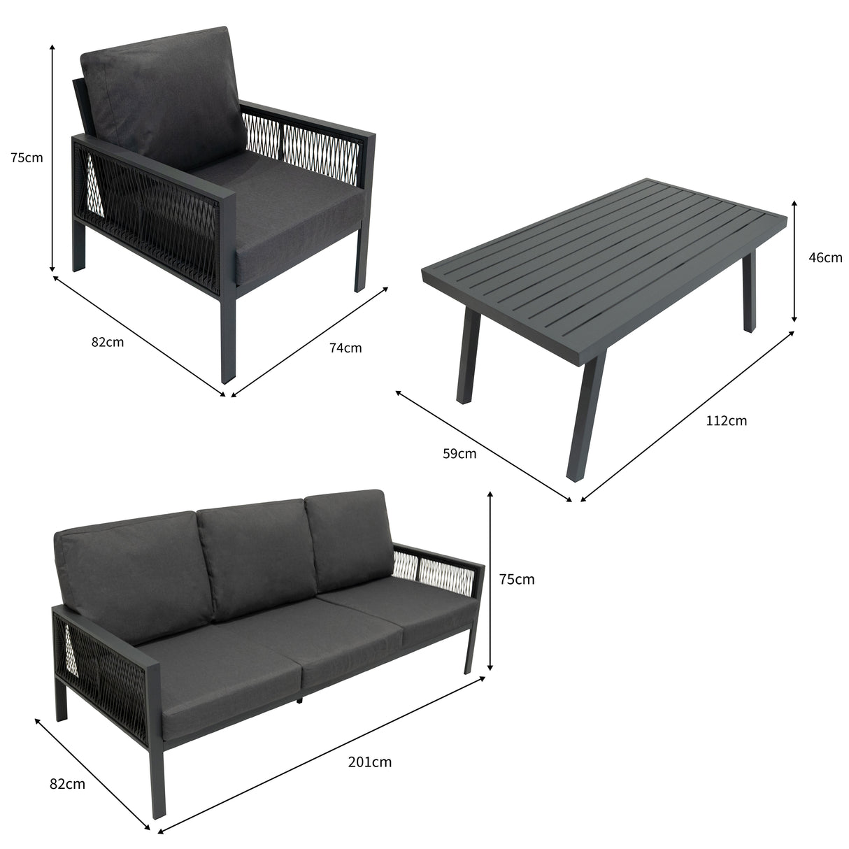Aluminium 4-Delige Loungeset - Antraciet Grijs