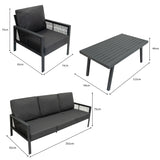 Aluminium 4-Delige Loungeset - Antraciet Grijs