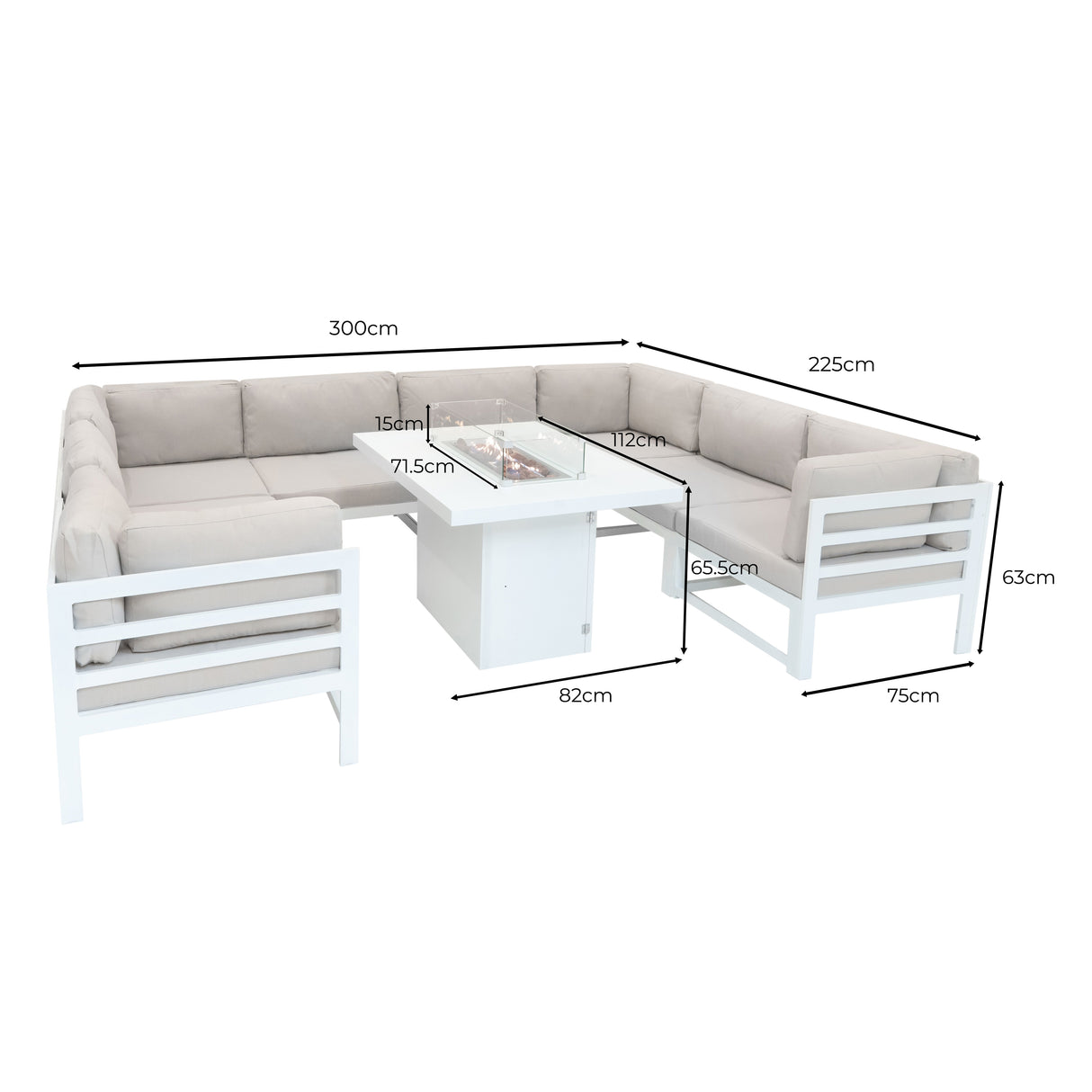 Modulaire Tuinmeubelset met Vuurschaal Wit
