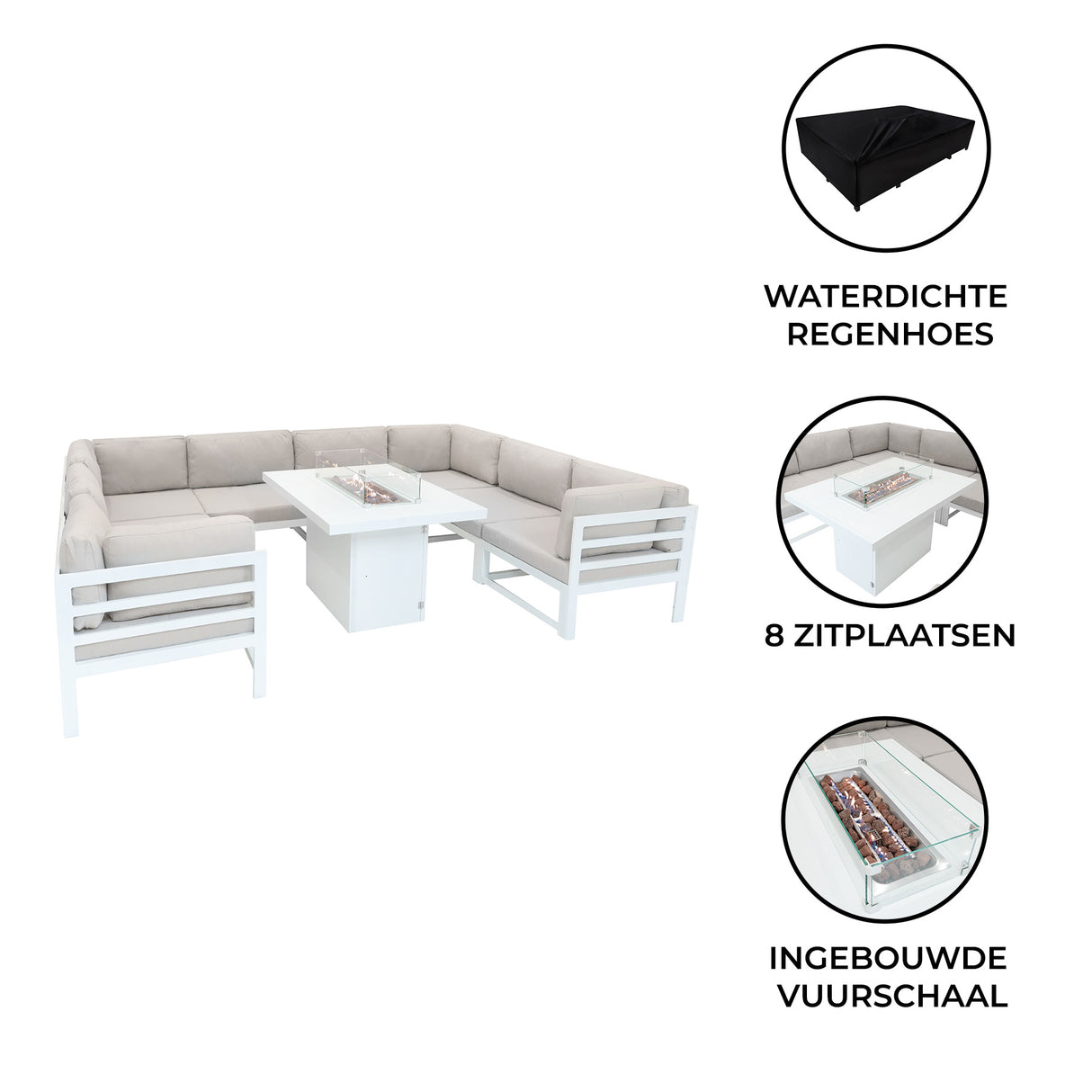 Modulaire Tuinmeubelset met Vuurschaal Wit