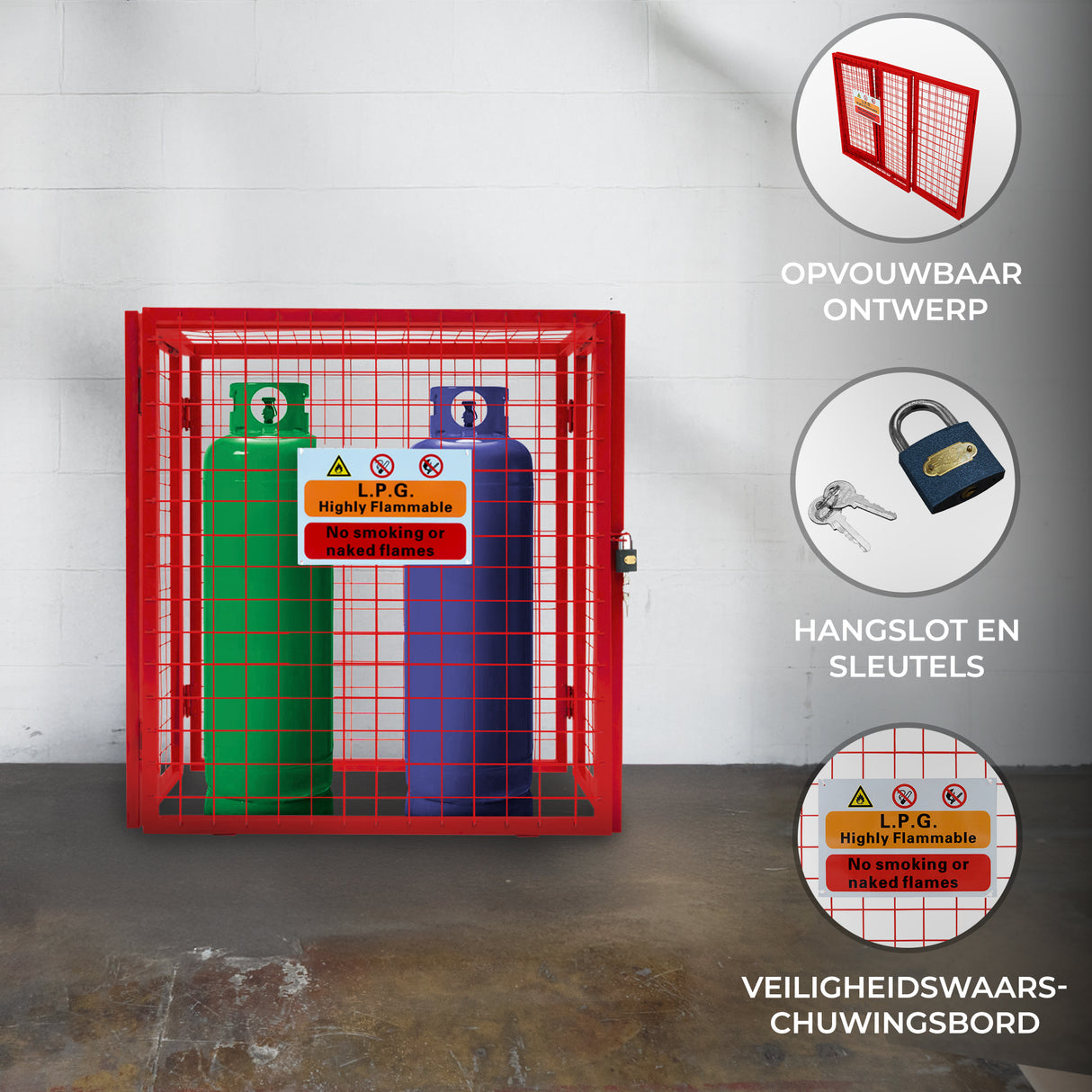 Opvouwbare Gaas Opslagkooi voor Gasflessen Rood – 90cm x 80cm x 43cm