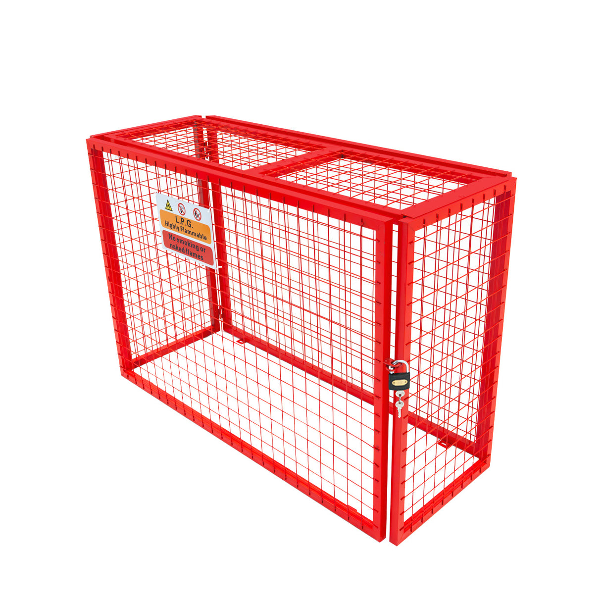 Opvouwbare gaas opslagkooi voor gasflessen in felrood met metalen structuur, afmetingen 100cm x 140cm x 50cm, veilig en stevig