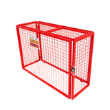 Opvouwbare gaas opslagkooi voor gasflessen in felrood met metalen structuur, afmetingen 100cm x 140cm x 50cm, veilig en stevig