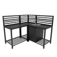 Moderne aluminium 3-delige buitenkeuken set met zwarte afwerking, houten look, en geïntegreerde spoelbak in hoekopstelling