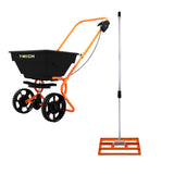 Roterende Strooiwagen & 50 cm Gazon Leveling Hark – Oranje