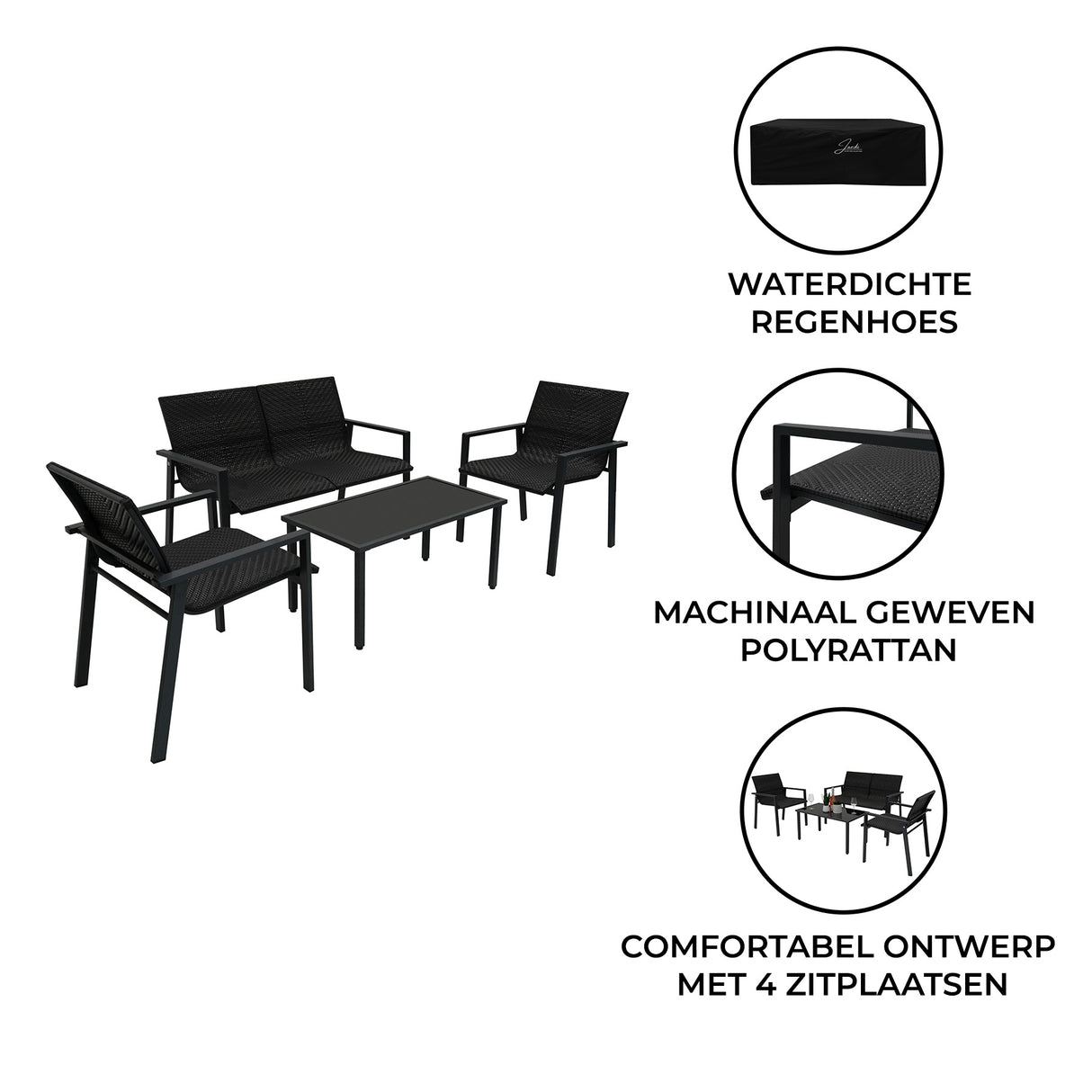 Rotan Terrasmeubilair Tuinset - Zwart