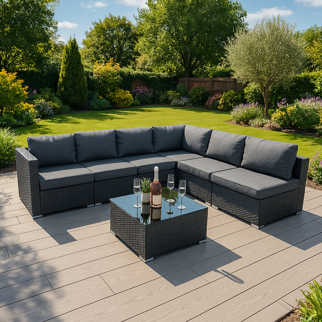 Serafina Rotan Modulaire 7-delige Meubelset - Zwart