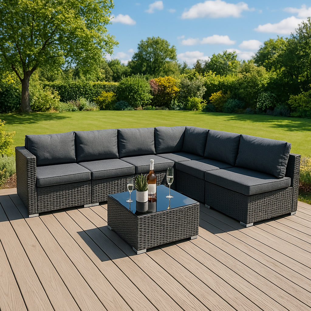 Serafina Rotan Modulaire 7-delige Meubelset - Zwart