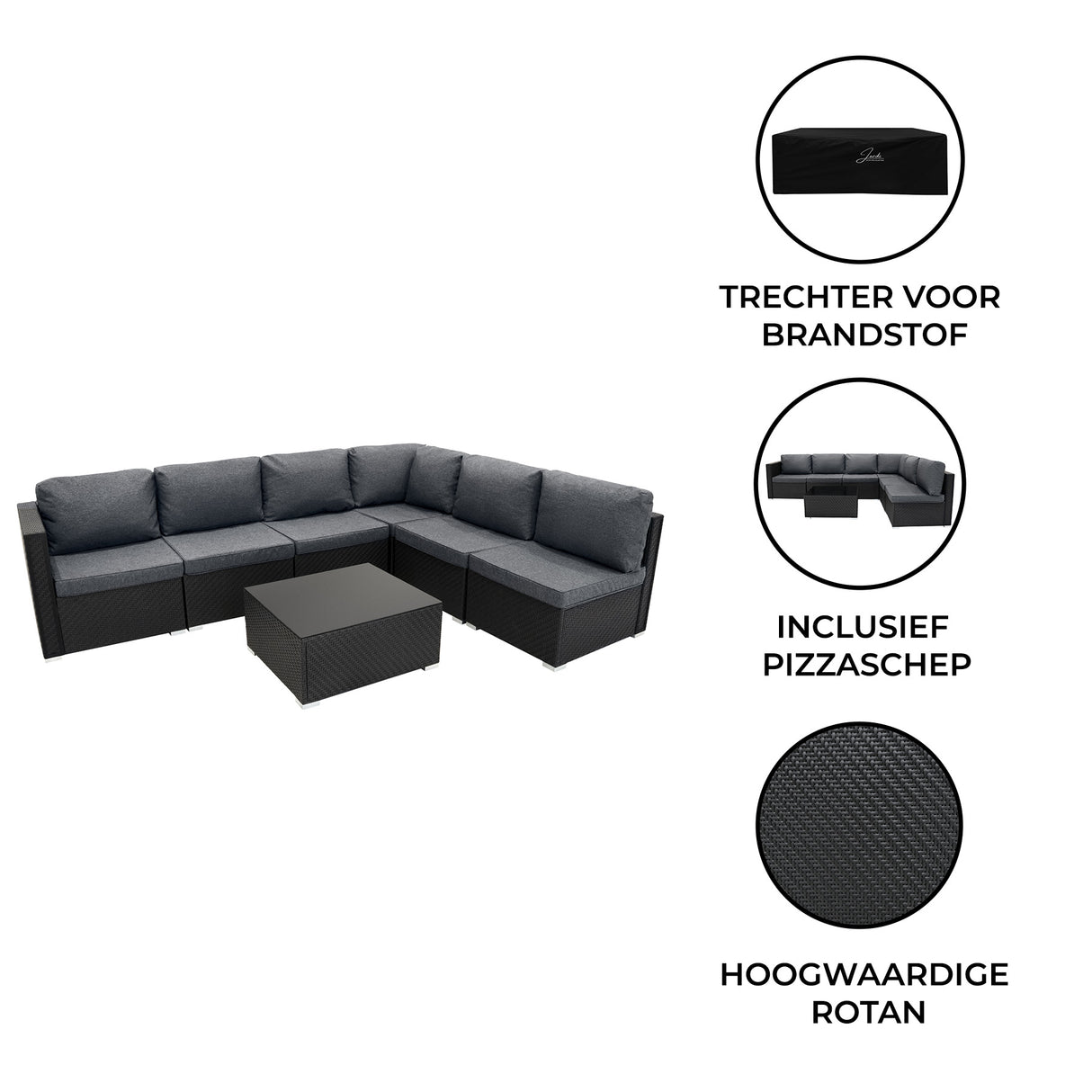 Rotan Modulaire 7-delige Meubelset - Zwart