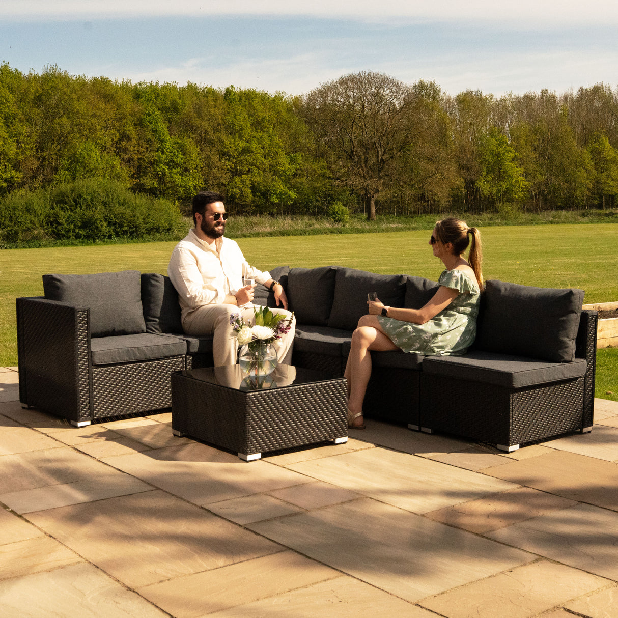 Rotan Modulaire 7-Delige Meubelset & 700L Opbergbox - Zwart