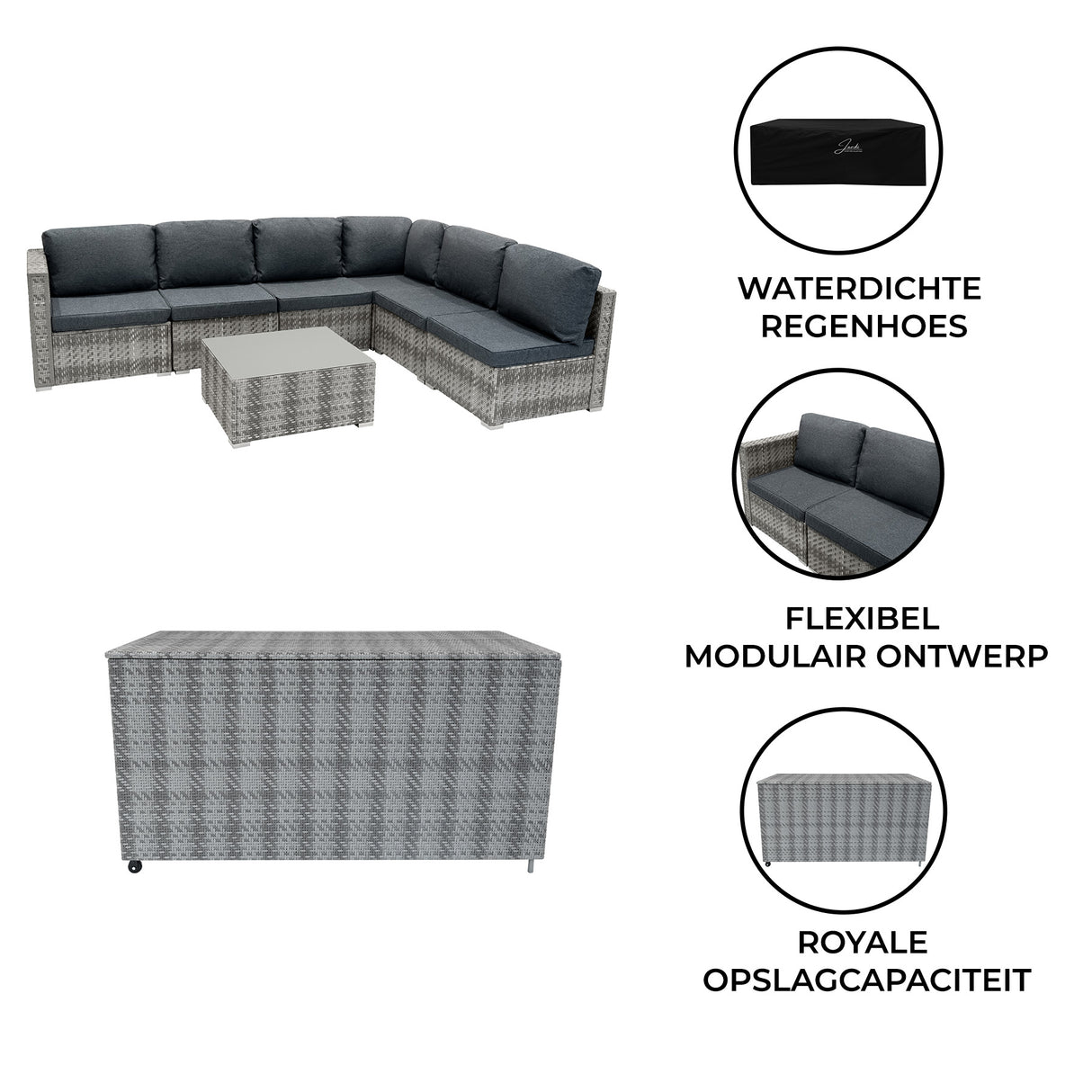 Rotan Modulaire 7-Delige Meubelset & 996L Opbergbox - Grijs
