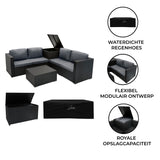 Rotan Modulaire 6-Delige Meubelset & 996L Opbergbox - Zwart