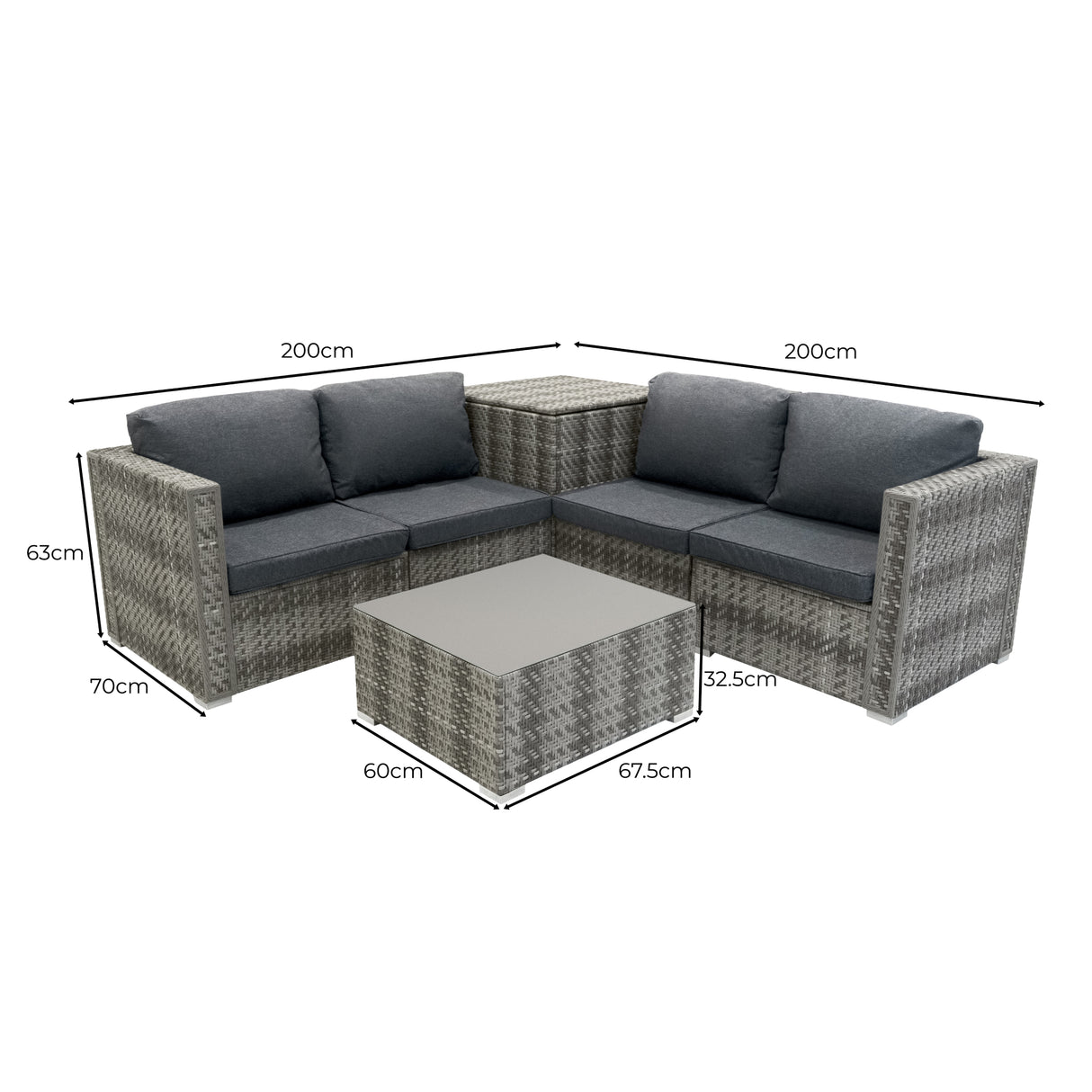 Marielle Rotan Modulaire 6-Delige Meubelset & 700L Opbergbox - Grijs