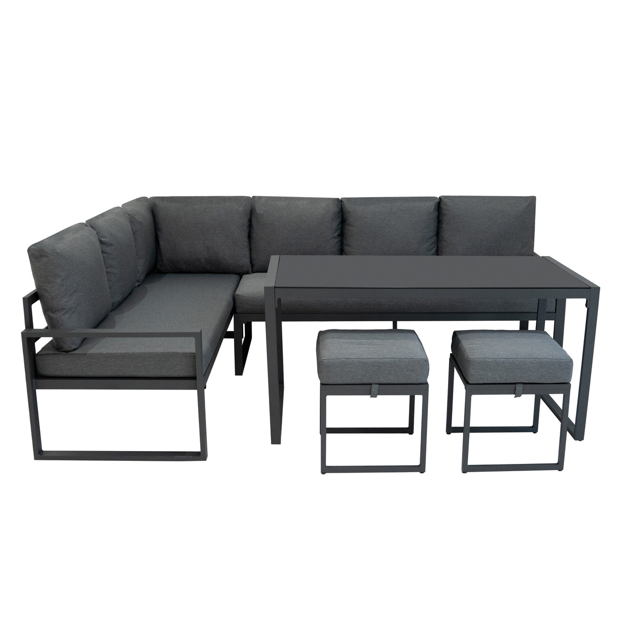 Aluminium Hoek Loungeset met Zwarte Rotan Opbergbox - Antraciet Grijs