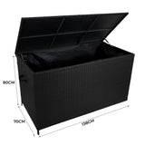 Aluminium Hoek Loungeset met Zwarte Rotan Opbergbox - Houteffect