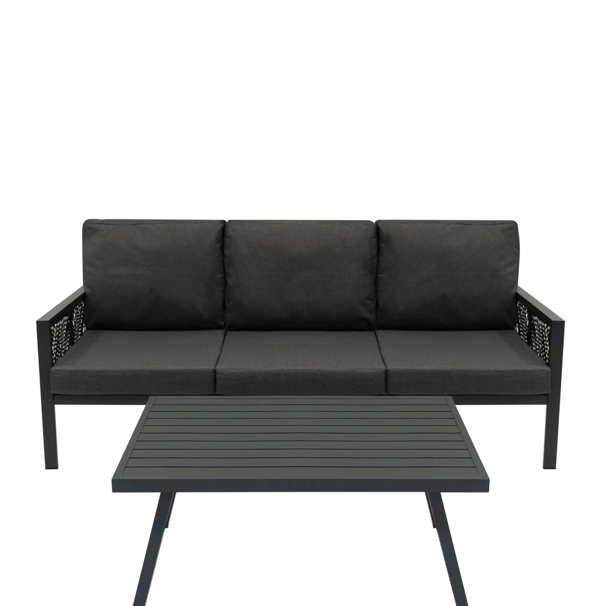 Aluminium 4-Delige Loungeset met Zwarte Rotan Opbergbox - Antraciet Grijs