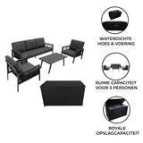 Aluminium 4-Delige Loungeset met Zwarte Rotan Opbergbox - Antraciet Grijs